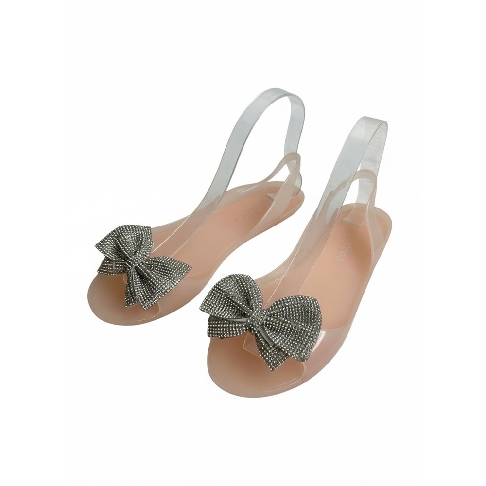 Weeboo‎ Womens Pink Jelly Slingback Sandals Rhinestone Bow Open Toe Flat Size 7